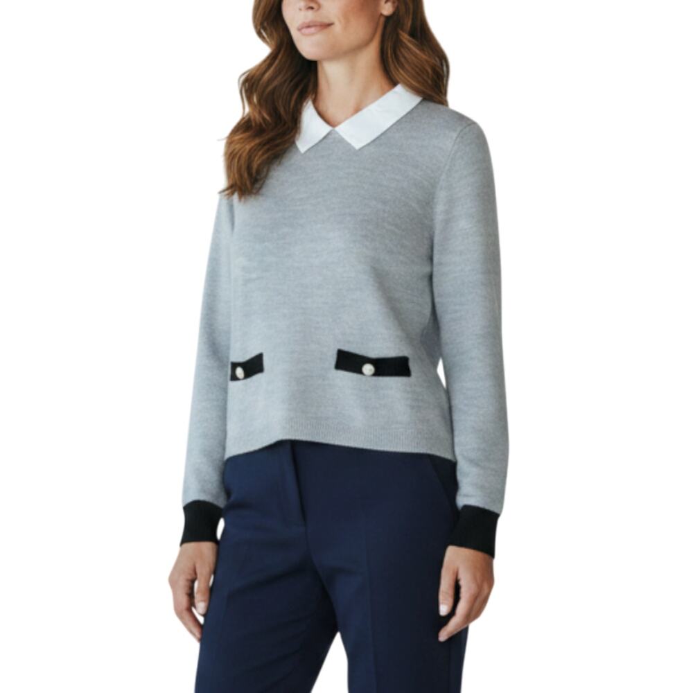 KARL LAGERFELD Paris Wool Blend Sweater Women L Gray Retro Classic Timeless